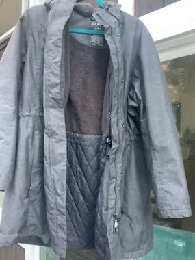 L.L. Bean Gray Hooded Quilted-Panel Parka